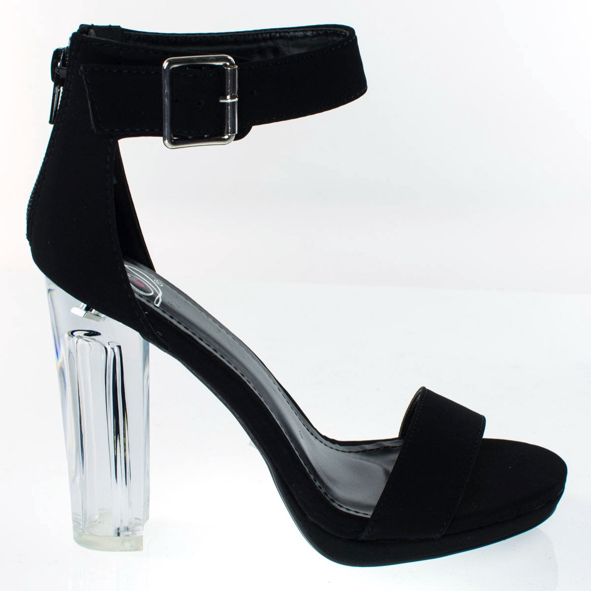 small clear block heels