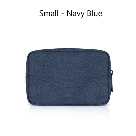 Large Capacity USB Cable Earphone Organizer Travel Storage Bag Makeup Cover Gadget Devices Pouch Digital Accessories NAVY BLUE 16 X 11CM