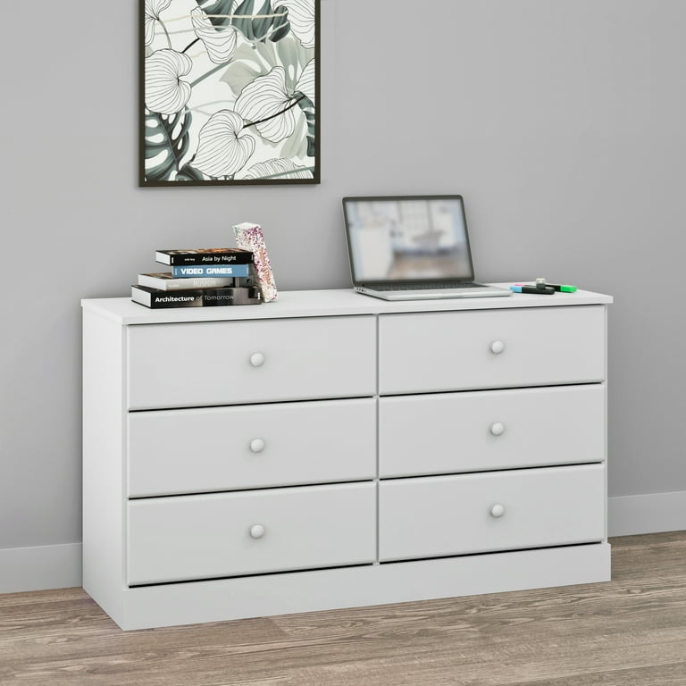 Prepac Astrid 6-Drawer Dresser, Solid Wood White Finish