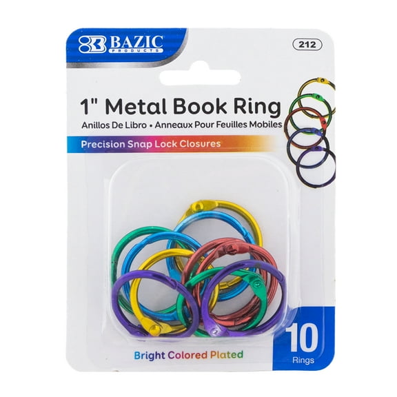 BAZIC Loose Leaf Binder Ring 1" Assorted Color, Book Rings (10/Pack), 1-Pack