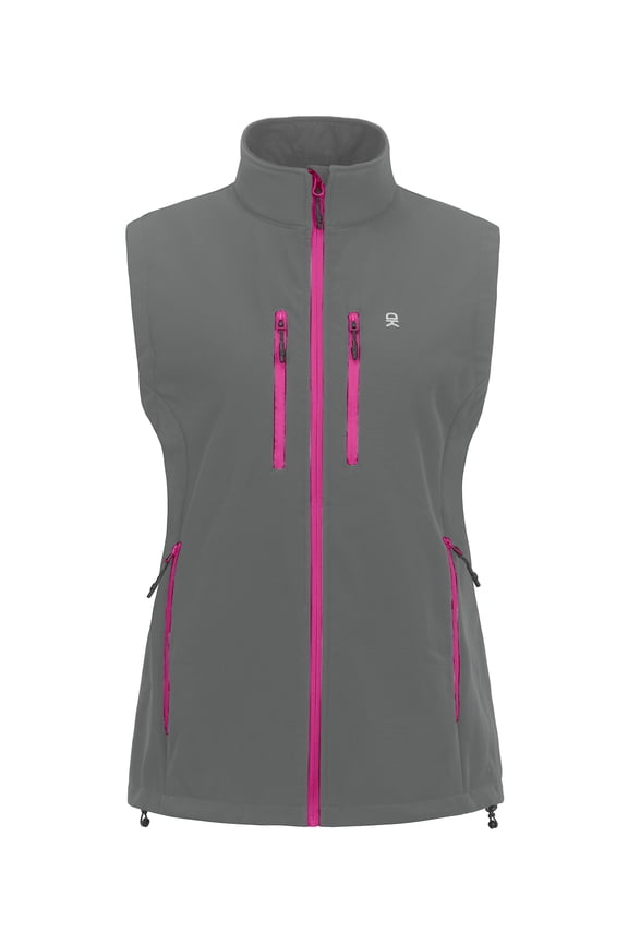 Women's Lightweight Fleece Softshell Vest Windproof Sleeveless Jacket Outerwear with Zipper Pockets Grey XL