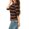 thumbnail image 4 of Dde San Patricio Camisecon mangas de codo pamujer Camisebásiinformal con cuello de barco y corte ajustado Marrón Azul Marino L, 4 of 6