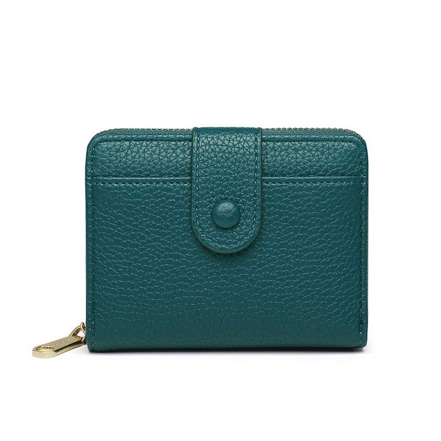 Monedero con cremallera, cartera corta, cartera para mujer, de moda, de color liso, con estampado de lichi, cartera para múltiples tarjetas