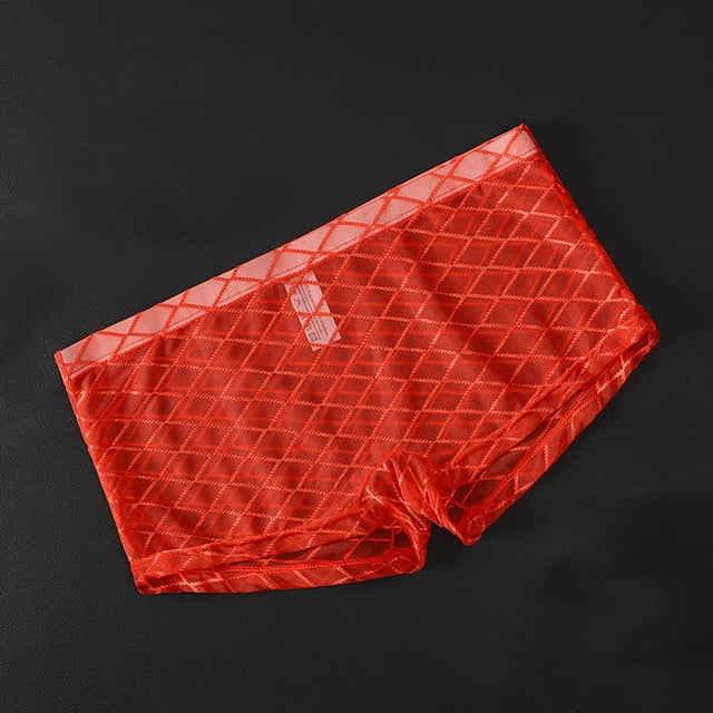 Yaoyar Mens Solid Color Mesh Elastic Waist Summer Underwear Base Layer Boxer Briefs Stretch Soft Fabric Boxer Briefs For Men Lightweight Breathable Design Underwear Boxer Briefs,Red,L