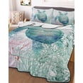 thumbnail image 3 of Quilts King Size Bedding Set, Teal Sea Turtle Lightweight Quilted Comforter, Summer Coastal Coral Ocean Grey Wooden Soft Reversible Bedspread Coverlet with Pillow Covers for All Season, 96" x 106", 3 of 7