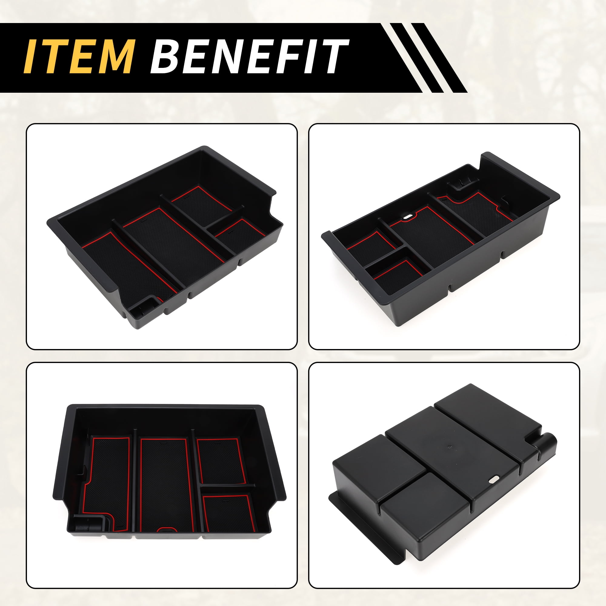 Unique Bargains Full Center Console Organizer Tray for Chevy Silverado for GMC Sierra 2500 3500 HD Yukon 15-19 Armrest Storage Box Insert Tray Full Console w/Bucket Seats ONLY Plastic Black Red