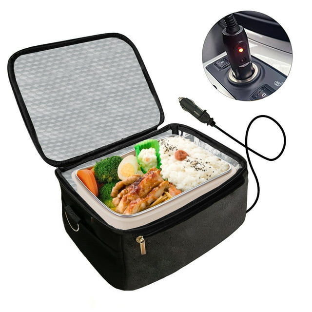 Car Food Warmer Portable 12V Personal Oven for Car Heat Lunch Box with Adjustable/Detachable shoulder strap, Using for Work/Picnic/Road Trip, Electric Slow Cooker for Food (Black)