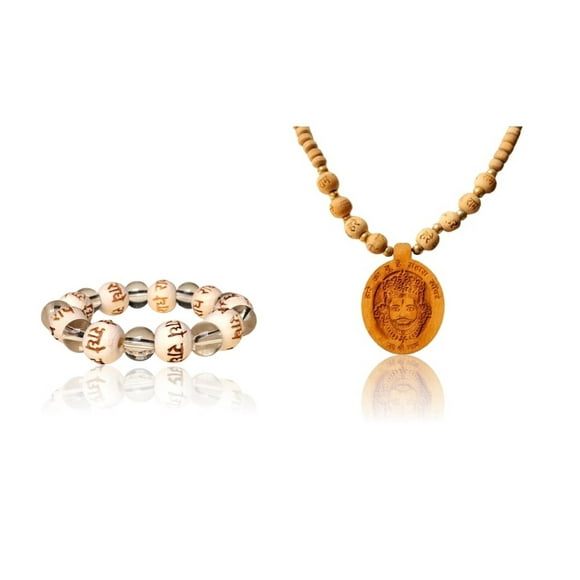 Kamada Combinaison de Bracelet en Cristal Shri radha et Shri Khatu Shyam Tulsi (Basilic) mala, Pendentif Collier pour Femmes et Hommes