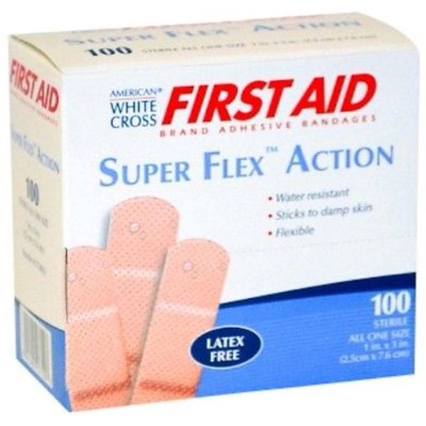 American White Cross Super Flex Latex Free 1" x 3" 100 Bandages MS