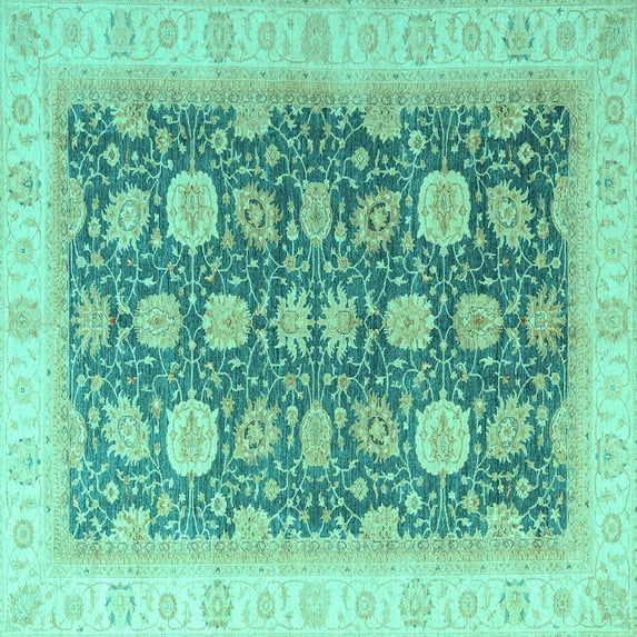 Ahgly Company Indoor Square Oriental Turquoise Blue Modern Area Rugs, 8' Square