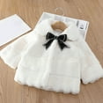 thumbnail image 2 of Toddler Girls Clothing Solid Color Plush Cute Bow tie Keep Warm Winter Jackets Lapel Thick Solid Color Coat Cloak (9-12 Months, Beige), 2 of 9