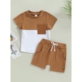thumbnail image 2 of Faithtur 2Pcs Toddler Boy Summer Outfits, Short Sleeve Contrast Color T-Shirt + Pocket Shorts Set, 2 of 8