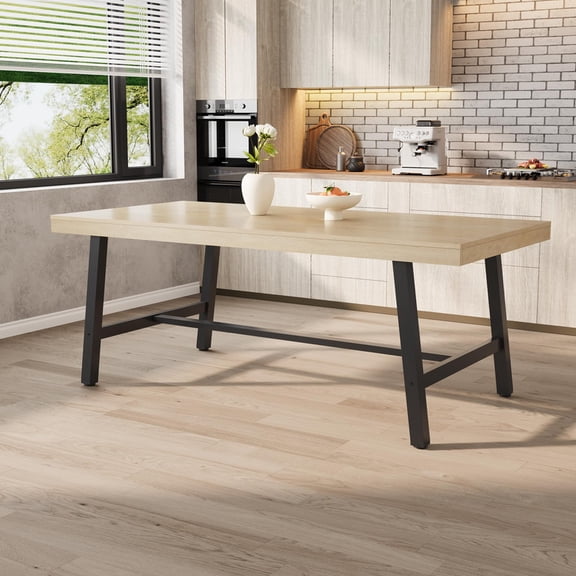 TROPOW Industrial Dining Table for 6-8 People, 70.87" Large Wooden Kitchen Table with Sturdy Metal Frame, Long Rectangular Dining Table Seats 6 for Dinner, Dining Room, Kitchen