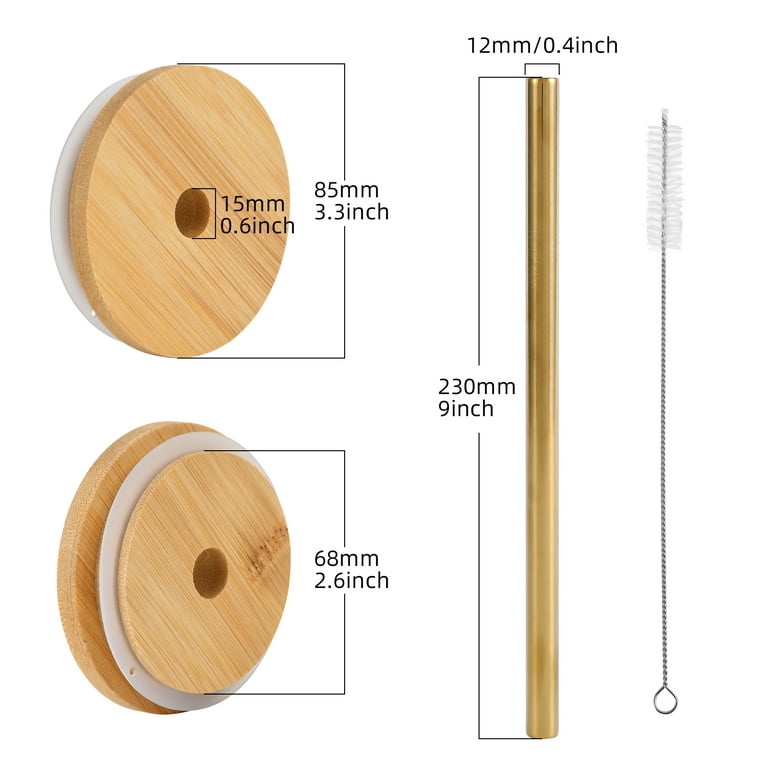 UPTRUST Drinking Glasses with Bamboo Lids and Glass Straw 2pcs Set