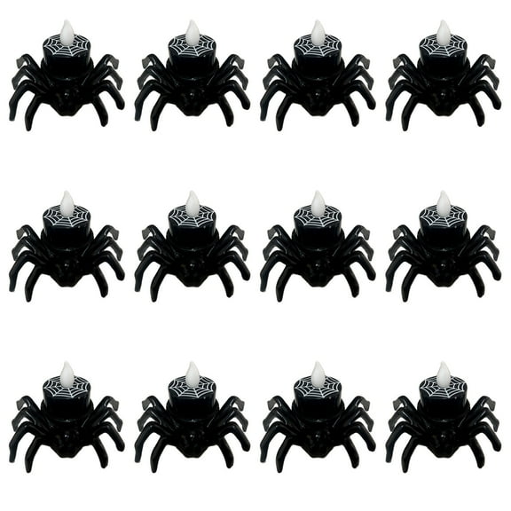 JoyMoreHome 12 PCS LED Halloween Flameless Candle Light, Battery Operated Spider Lights, for Halloween Party Table Centerpiece Decoration
