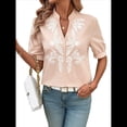 thumbnail image 2 of Camisas de Bordadas para Mujer, Blusa Informal de Corta con Cuello en V Albaricoque XL, 2 of 9