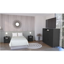 JERFIT 3-Piece Black Bedroom Set with Double Door Dresser and 2 Nightstands, Particle Board Storage Solution
