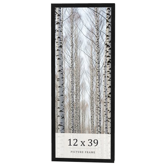 12x39 Frame Black Charcoal Grey Wood Textured Picture Frame | 0.75 Inch Moulding Width | Gunmetal