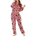 thumbnail image 1 of Mono de manga larga con cremallera para mujer, pijama de lana a cuadros y rayas, ropa de dormir cálida y gruesa, otoño, 1 of 4