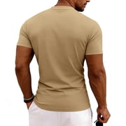 Premium V Neck T Shirts for Men - Modern Fitted Tees Vneck Shirts Khaki 3XL