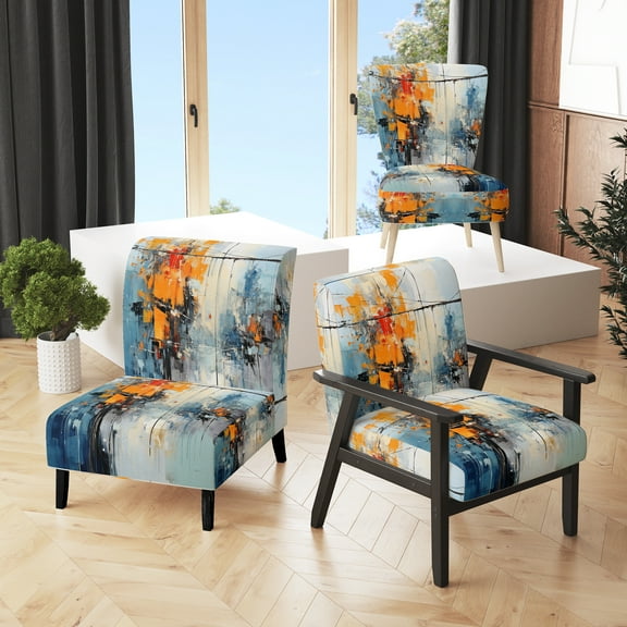 Designart "Power Lines modern Currents" Yellow Modern Upholstered Accent Chair - Industrial Arm Chair For Bedroom