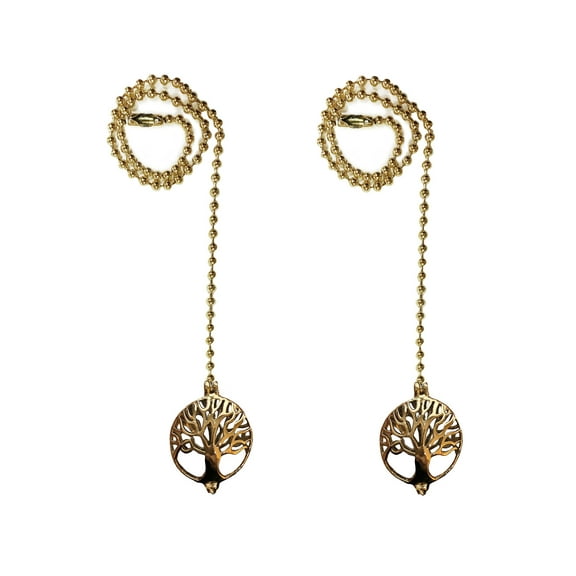Royal Designs 24 Inch Adjustable Ceiling Fan Pull Chain Extension with Jubilant Oak Ornament, Polished Brass, Set of 2