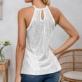 thumbnail image 6 of ZHOUCHANKIDS Sequin Halter Tops for Women Sleeveless Sparkly Shiny Tank Tops Ruched Flowy Sparkly Club Outfits Party Shirt White XL, 6 of 7