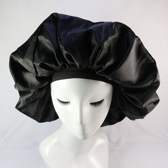 LABSERRON Adjustable Black Satin Hair Bonnet for Night Sleep - Prevents Knots, Enhances Shine 2Pcs