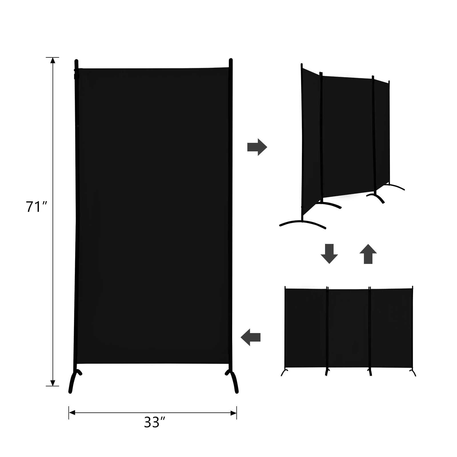 Grezone Large Folding Panel Portable Stand Room dividers Privacy Screen for Bedroom Dining Room Screens Curtains Partition Home Office Dorm Separation (Black, Three Panel)