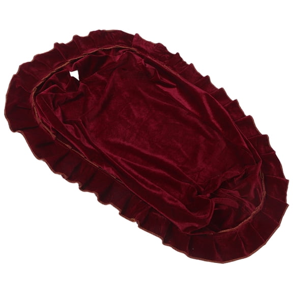 OUNONA Dark Red Plush Upholstered Piano Bench Cover with Macrame Stretchable Washable Slipcover for