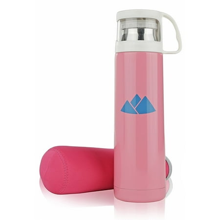 

Wealers 500ml Stainless Steel Thermos Water Bottle with a Handle Vacuum Cup for Hot and Cold Drinks Coffee Thermal Mug With Neoprene Bag (Pink)