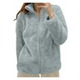 thumbnail image 1 of MKLEKYY Veste Marron pour Femmes Veste Unie Col à Fermeture à Glissière Confortable, 1 of 3