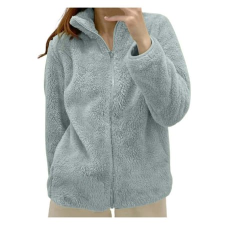 MKLEKYY Veste Marron pour Femmes Veste Unie Col à Fermeture à Glissière Confortable