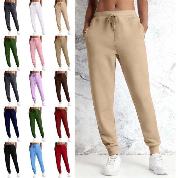 Joggers for Women High Waisted Drawstring Sweatpants Trendy Joggers with Pockets Workout Athletic Sweat Pants 2025 Khaki XL