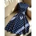 thumbnail image 2 of Blue Polka Dot Square Neck Sleeveless Belted Waist Fit & Flare Midi Dress, 2 of 5