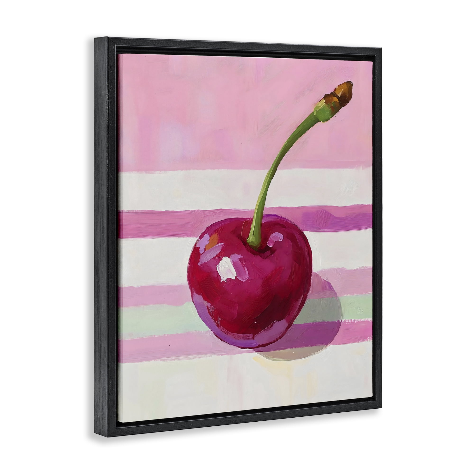 Stupell Industries Cherry on Pink Stripes Black Framed Floater Canvas Wall Art, design by The Prints Vibe