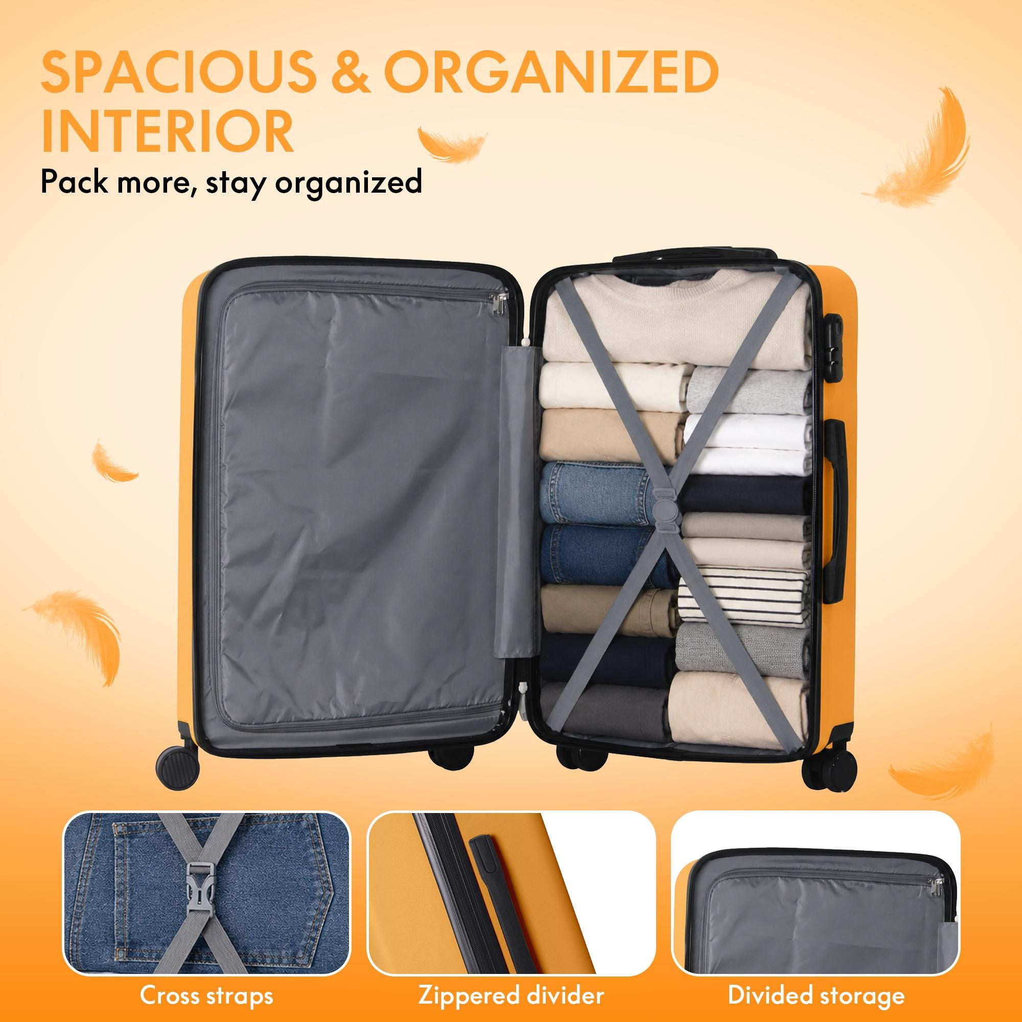 3-Piece ABS Hardshell Luggage Set, Lightweight Scratch-Resistant Suitcases with Silent Spinner Wheels & TSA Lock, Tulip Yellow