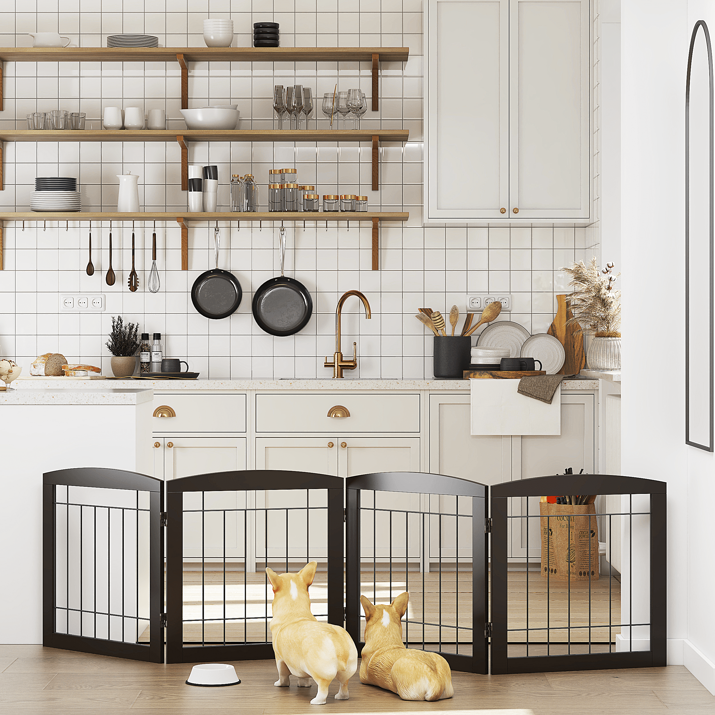 STAROUS Esspresso Foldable Pet Gate,Secure Indoor Barrier, Ideal for Doorways, Stairs, and Wide Openings - 80" Wide, 24" Height, 4 Panels