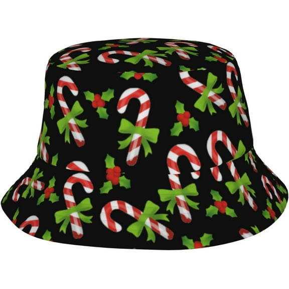 Candy Canes Bucket Hat for Women Men Sun Cap Packable Outdoor Fisherman Hat Black