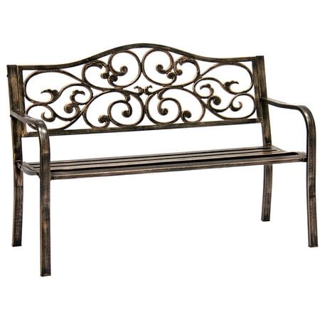 Best Choice Products 50in Classic Metal Garden Bench for Yard, Porch, Patio w/ Decorative Verdi Floral Scroll Design -