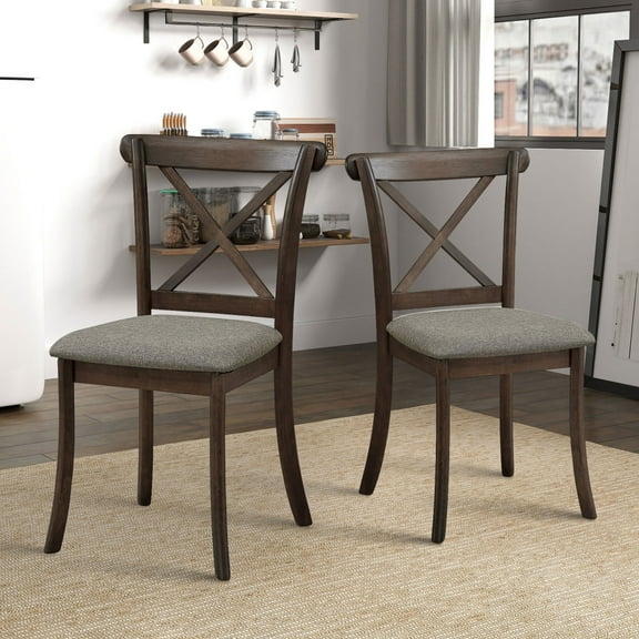 Wooden X Back Dining Chairs Set Of 2, Modern Fabric Upholstered Kitchen Side Chairs