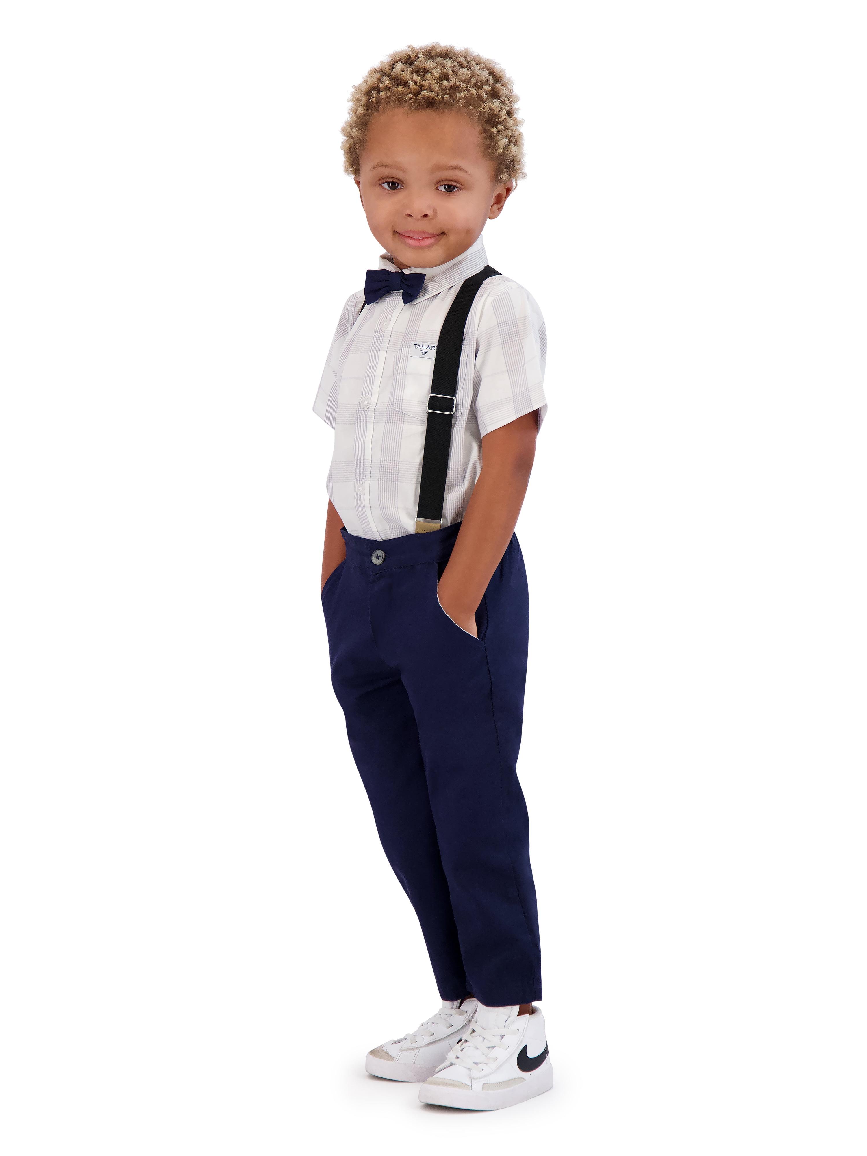 Tahari Toddler Boy White Bow Tie & Suspender Pant Set, Size 2T-4T