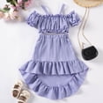 thumbnail image 2 of ZACPNCV Girl's Two Piece Summer Outfits Cold Shoulder Short Sleeve Crop Top Ruffle High Low Skirt Sets Purple 5-6 Years, 2 of 5