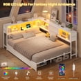 thumbnail image 4 of Queen Corner Bed Frame with Bookcase Storage & Led Lights,Queen Daybed Frame with Charging Station,Metal Platform Bed Frame with Storage Drawers Underneath for Living Room,Bedroom & Guest Room,White, 4 of 8