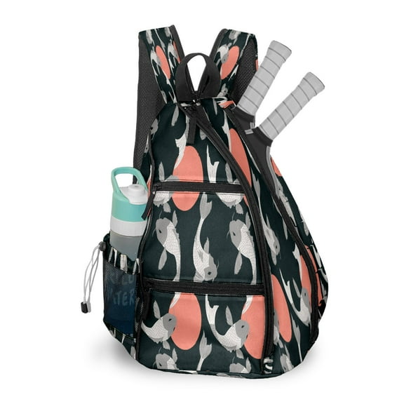 Pickleball Bags for Men Women Pickleball Backpack with Large Capacity Lightweight Adjustable Pickleball Sling Bag Hold Paddles, Balls, Accessories Retro Japanese Koi Fish Pattern