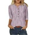 thumbnail image 1 of Birdeem Womens Printed Button 3/4 Sleeve T-Shirt Loose Top, 1 of 12