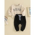 thumbnail image 4 of Fall Winter Baby Boy Clothes Infant Outfit 6M 12M 18M 24M 3Y Letter Print Sweatshirt Pants 2Pcs Sweatsuit Boys Clothiing Set, 4 of 10