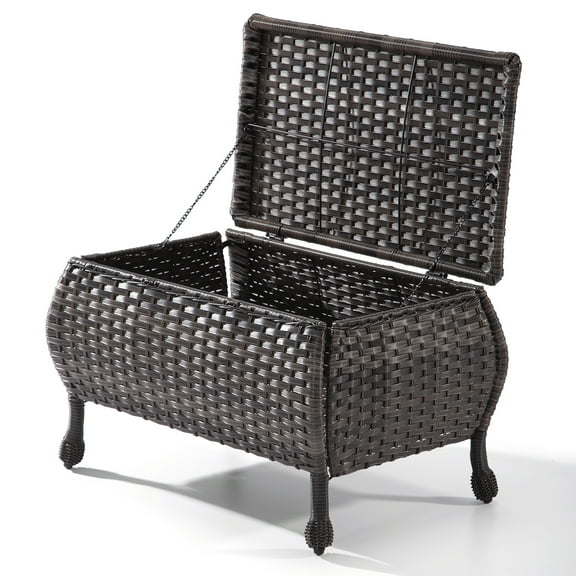 MeetLeisure Outdoor Wicker Coffee Table - Patio PE Rattan Coffee Table with Storage Room Suitable for Patio Deck Garden Porch, Brown