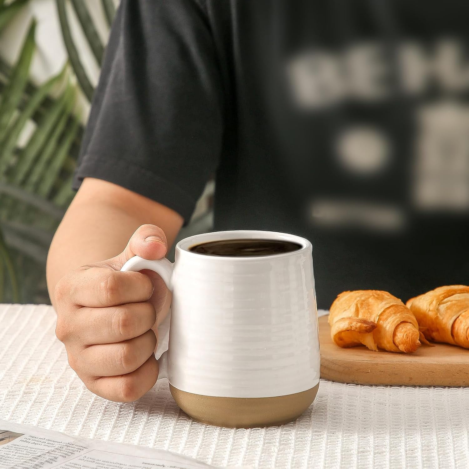 Hasense Ceramic Coffee Mugs Set - 15 OZ Porcelain Coffee Latte Cups Set of 4 with Handle Perfect for Cappuccino, Tea, Mocha, Hot or Cold Drinks, Unique Glaze Design for Gift, White