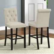Roundhill Furniture Leviton Solid Wood Tufted Asons Barstool (Set of 2), Tan